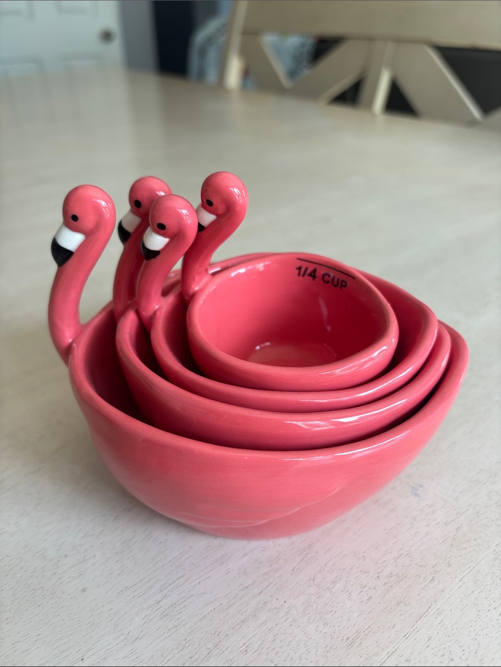 Southern Living  flamingo, coral measuring cups. Set of 4.